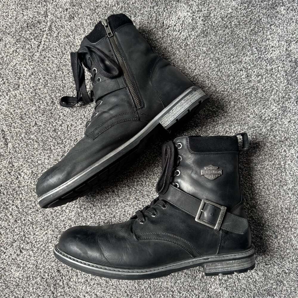 Harley Davidson D93576 Black Leather Motorcycle Engineer Boots Men’s 10.5